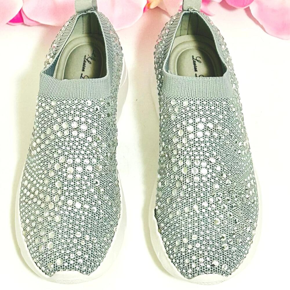 Lauren Lorraine Crystal Rhinestone Slip On Sneakers Gray Size 7.5 Glam Casual